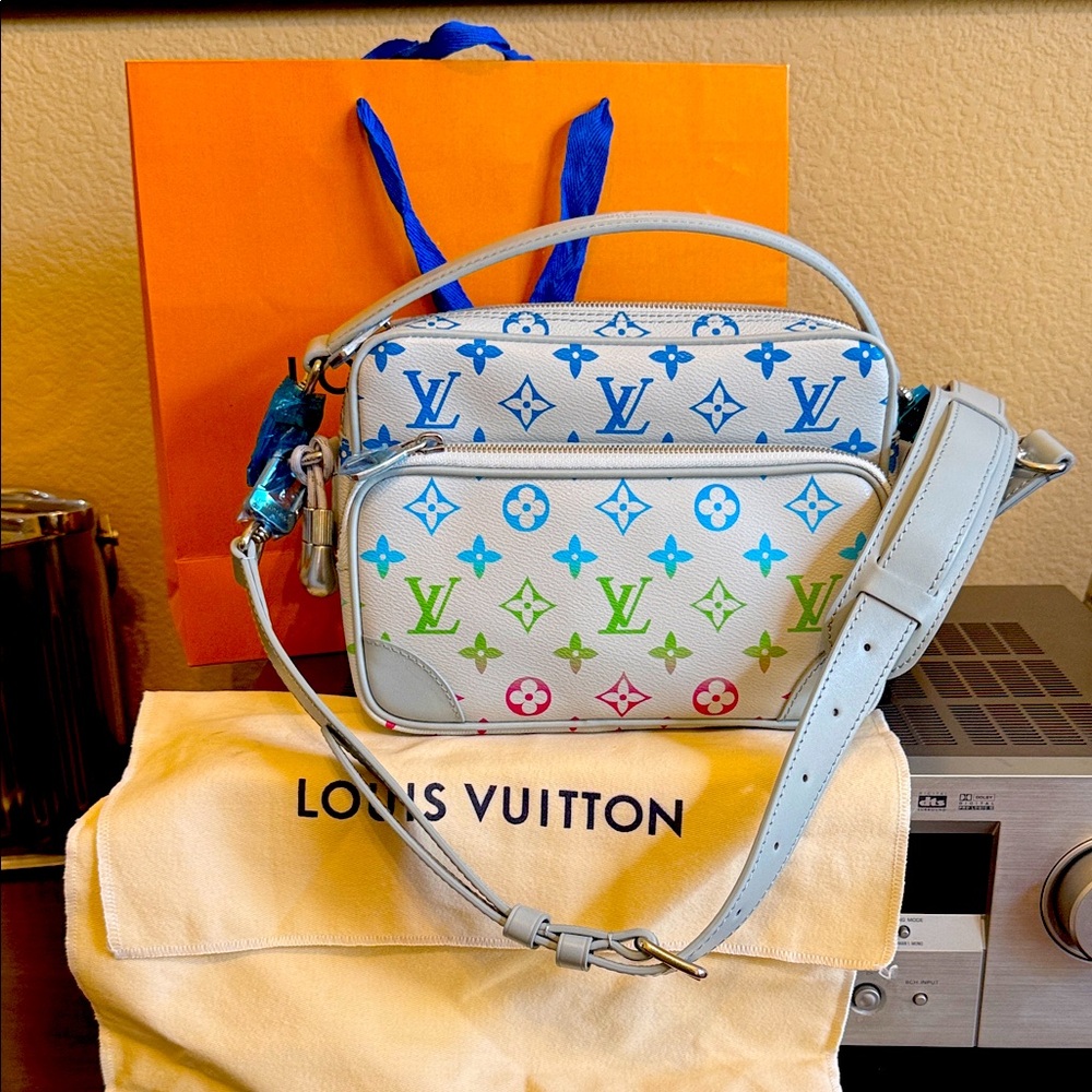 Crossbody Gray with Multi Color Ombré Monogram Print